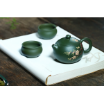 Yixing handmade original ore green clay painted purple clay teapot