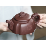 Yixing handmade raw ore purple clay three-star faucet dragon handle square purple clay pot