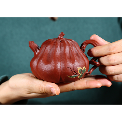 Yixing handmade raw ore Dahongpao imitation pumpkin purple clay pot