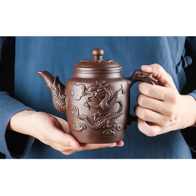 Yixing Dragon Purple Clay Pot Stainless Steel Filter Teapot